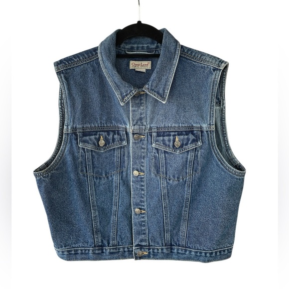 Great Land Trading Company Vest Denim Jean 100% Cotton Button Pocket Blue Size L - Picture 1 of 9